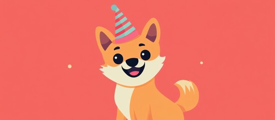Happy cartoon dog wearing a festive party hat with a joyful expression on a vibrant background celebrating a special occasion.
