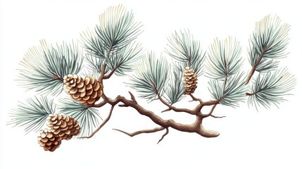 Lush pine tree branch with newly formed pine cones showcasing vibrant green needles and natural beauty of the forest ecosystem