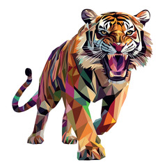 Colorful Low Poly Roaring Tiger Vector illustration