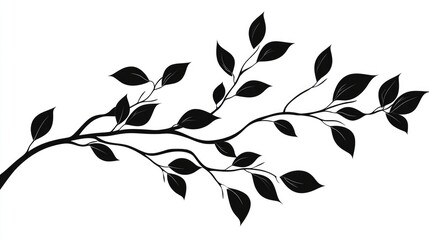 Obraz premium Elegant black and white silhouette of a tree branch with leaves suitable for design and artistic backgrounds.