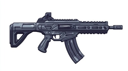 Modern automatic rifle illustration showcasing tactical design for military and law enforcement applications isolated on white background.