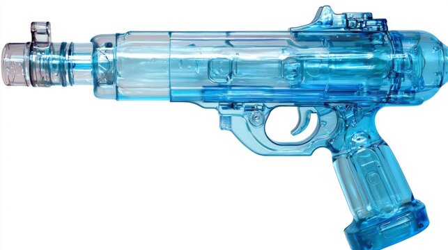A vibrant blue transparent toy gun that highlights creativity and fun. Perfect for games and imaginative play. A unique design captures attention. Generative AI