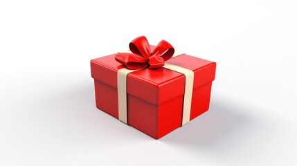 Obraz premium Red gift box adorned with a ribbon and heart on a clean white background symbolizing love and special occasions