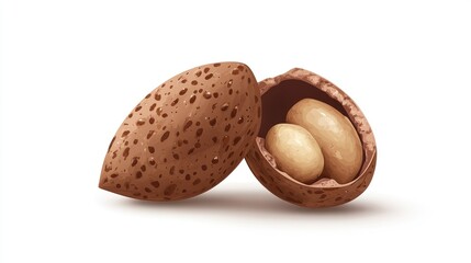 Almond nuts in their shell isolated on a white background showcasing natural texture and earthy tones for culinary and health themes