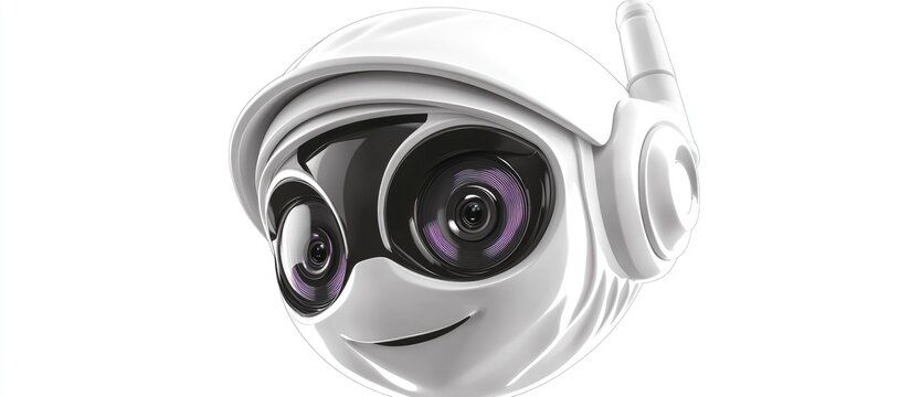 Friendly security camera character design emphasizing surveillance and safety in a modern context with a playful and approachable aesthetic.