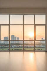 Fototapeta premium Beautiful sunset view from a modern high-rise apartment in an urban area