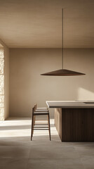 Fototapeta premium Modern kitchen design with natural light highlighting minimalist elements and wood accents