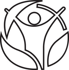 Eco friendly icon in trendy black line style. Ecologic food stamp sign. Organic natural food vector illustration. Element design for natural concept isolated on transparent background.