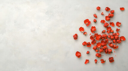 collection of tiny red rosebuds scattered across light background, creating vibrant and romantic atmosphere