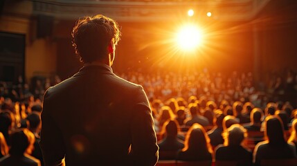 A politician gives a speech to an audience during an election campaign, calling for action and sharing information.