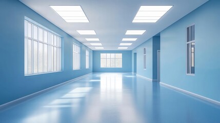 Obraz premium Serene Blue Corridor: A Minimalist Interior Design