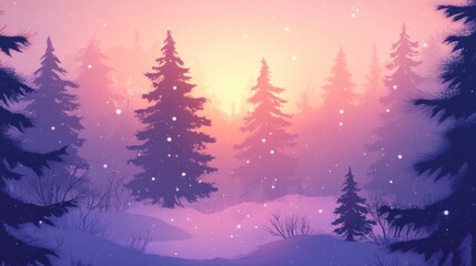 Peaceful Snowy Pine Forest at Sunset - Winter Wonderland Scene