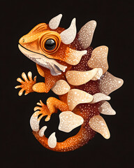 Orange Spiny Lizard Illustration, Fantasy Creature, Dark Background, Children's Book, Mascot.