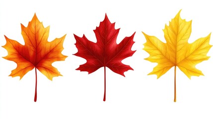 Fototapeta premium Maple leaves in vibrant red and yellow hues showcasing the beauty of fall foliage and seasonal change