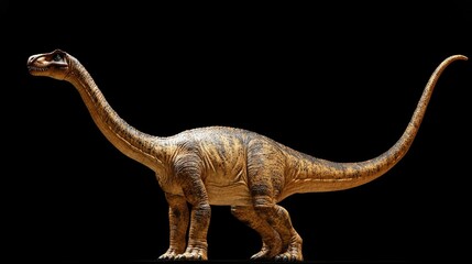 Obraz premium Dinosaur silhouette against black background showcasing detailed textures and features of prehistoric life in isolated artistic representation