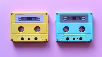 Obraz premium Colorful vintage cassette tapes arranged on a pastel background showcasing retro music culture and nostalgia