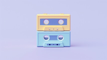 Obraz premium Bright colored cassette tapes stacked against a pastel background showcasing retro music vibes