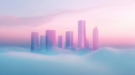 Fototapeta premium A city skyline is shown in a hazy, dreamy atmosphere