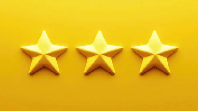 Customer satisfaction rating concept with three yellow stars on bright background display for service quality evaluation and feedback