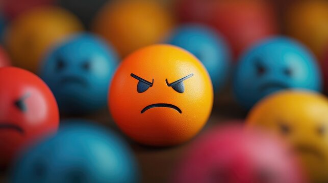 Customer dissatisfaction concept with angry emoji among colorful faces symbolizing complaints and negative feedback in service experiences