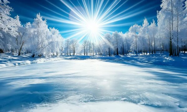 Serene Winter Landscape with Bright Sunlight