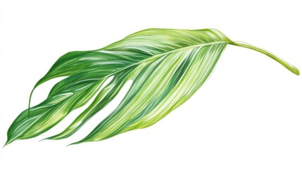 Green palm leaf isolated on a white background showcasing intricate details and vibrant colors perfect for tropical themed designs.