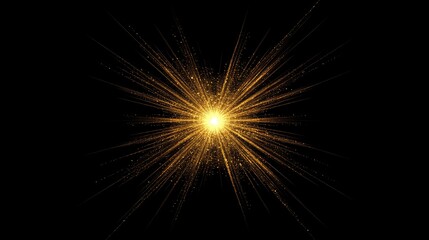 Obraz premium Glowing golden light burst with radiant rays on a black background creating a warm and dramatic visual effect for design projects