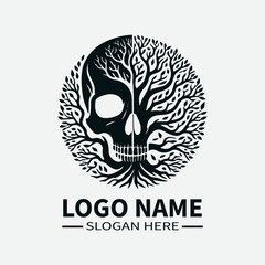 Tree of Life Skull Logo Design, Skull and Tree Symbol Logo, Life and Death Logo, Nature and Mortality Logo, Dark Fantasy Logo. 