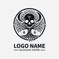 Tree of Life Skull Logo Design, Skull and Tree Symbol Logo, Life and Death Logo, Nature and Mortality Logo, Dark Fantasy Logo. 