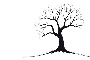 Obraz premium Silhouette of a bare, leafless tree on white background.