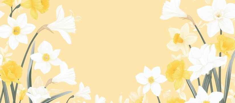 Yellow and white daffodil floral banner minimalist spring greeting card with space for text ideal for holiday invitations and announcements