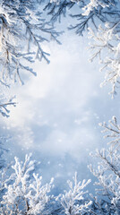 Frost-Covered Branches Bordering a Light Blue Background