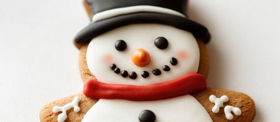 Gingerbread snowman cookie decorated with icing on a white background, perfect for holiday festivities and seasonal baking themes