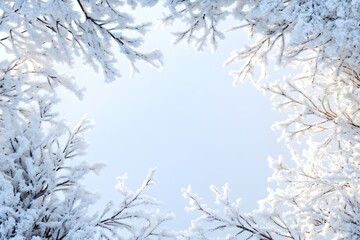 Frost-Covered Branches Forming a Frame Against a Light Blue Background