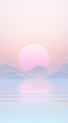 A pink and blue sky with a large sun in the middle