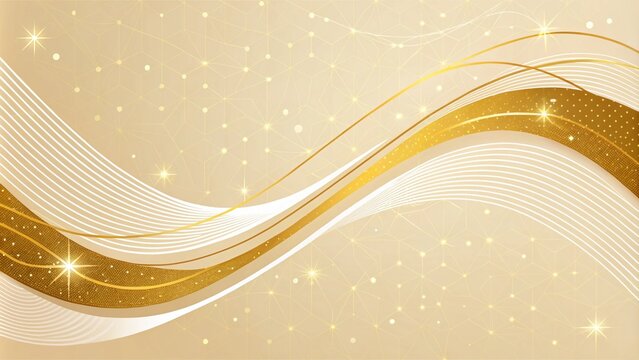 Abstract white and golden lines background with glow effect. Modern style wallpaper for posters, ads, sale banners, and business presentations. Luxury gold background. Abstract white and golden lines