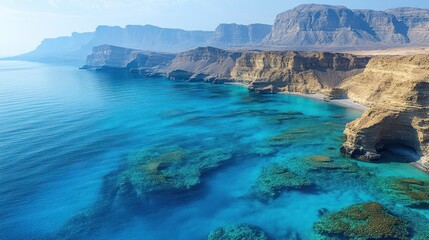 Obraz premium Serene coastal landscape with clear blue waters.