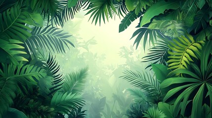 Fototapeta premium Lush Tropical Paradise: Immerse yourself in the vibrant heart of a tropical rainforest, where sunlight filters through a dense canopy of emerald green leaves.