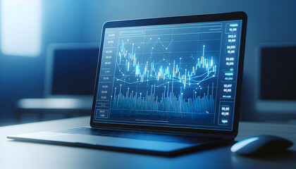 Fototapeta premium Financial Market Analysis on Laptop Screen in Office Setting