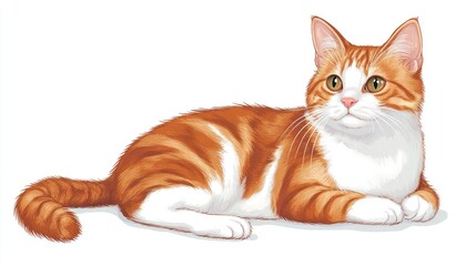 Scottish Straight Shorthair Cat with Red and White Fur Relaxing in a Comfortable Pose