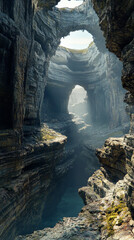 Majestic Cave Entrance: 3D Rendered Coastal Cliffside Grotto