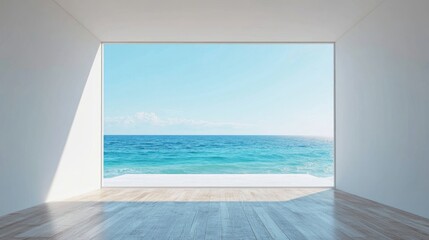 Fototapeta premium Ocean View Minimalist Room: Serene Coastal Escape
