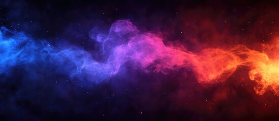 Obraz premium Vibrant abstract smoke waves in luminous blue purple and orange hues against a dark night sky background creating a stunning visual display