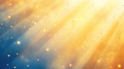 Golden sunlight rays illuminating a vibrant sunset sky with a stunning blend of blue and golden hues for a serene atmospheric backdrop.