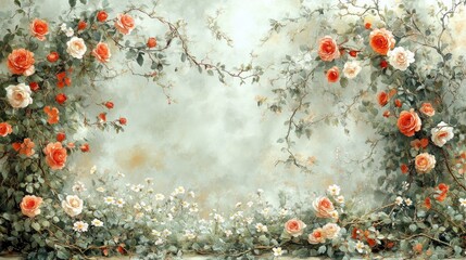 Romantic Rose Garden Painting: A Serene Floral Masterpiece