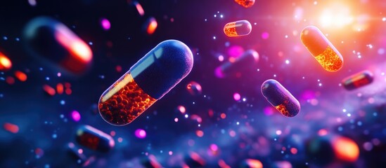 Pills and capsules in motion illustrating Berotralstat for hereditary angioedema prophylaxis highlighting patient care and treatment concepts