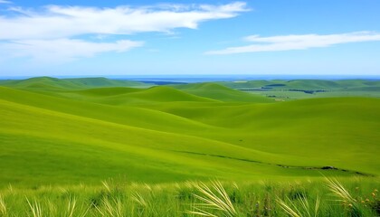 Obraz premium Rolling Green Hills Under a Summer Sky