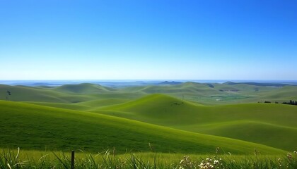 Obraz premium Rolling Green Hills Under a Clear Blue Sky