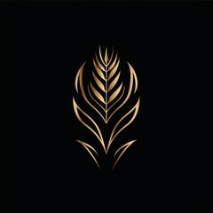 A golden emblem of leaves and wheat, a vector graphic on black background