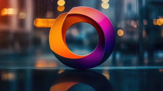 Colorful Omnicom Group logo displayed at night with blurred city lights in the background showcasing corporate branding and urban ambiance.